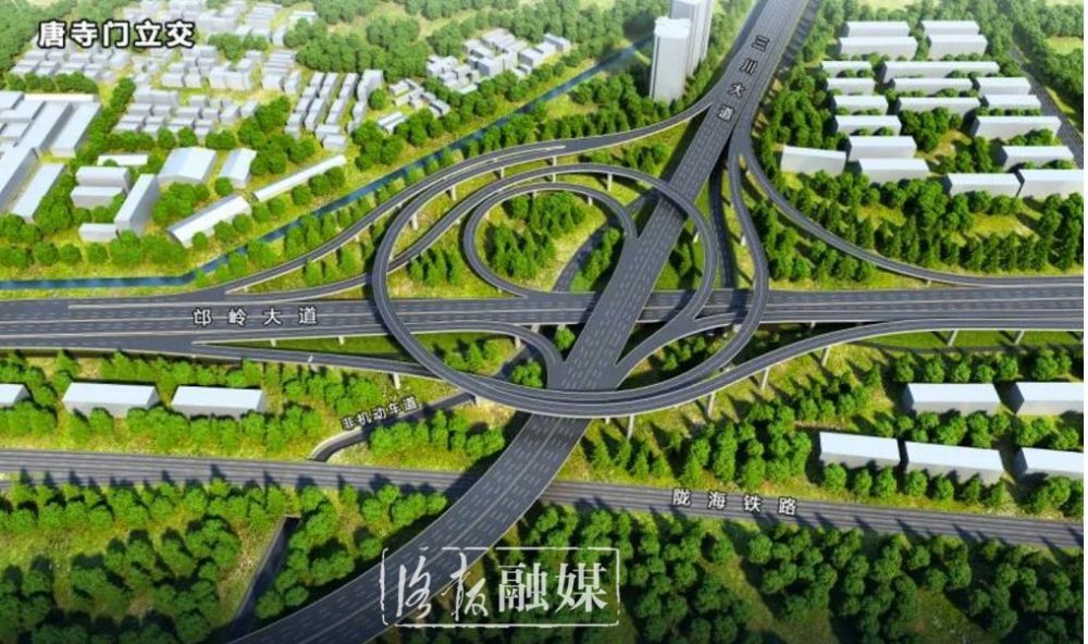 该立交采用全互通式立体交叉的设计方案,上下共5层,设置8条匝道,地面