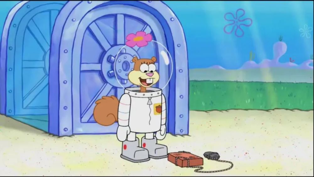 故事开始,松鼠珊迪正躺在靠椅上,喝着松果饮料,非常悠闲.