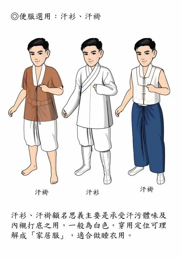 便服选用:汗衫,汗褂