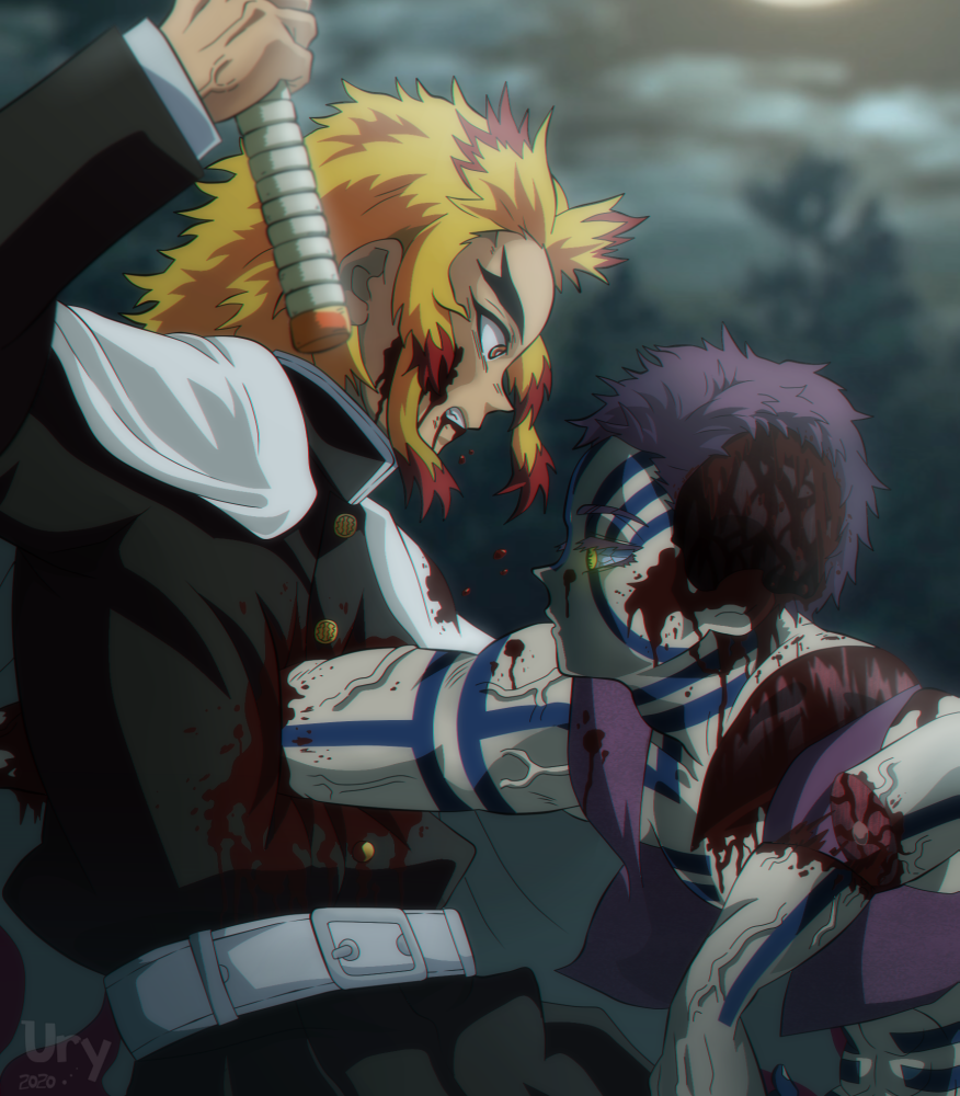 炎柱炼狱杏寿郎大哥救下200名乘客后遇到猗窝座一战之后,炼狱杏寿郎