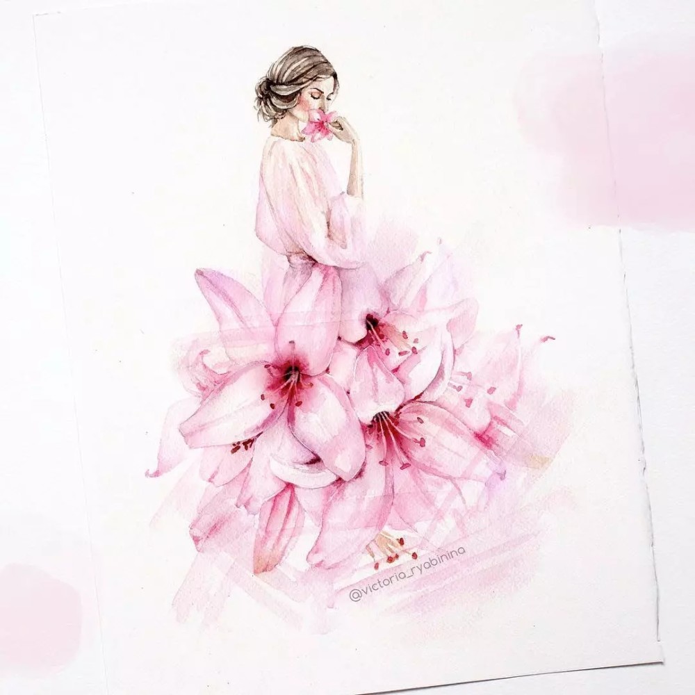 把花穿在身上已经够美了,画出来能美过真人吗?