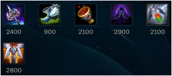 鞋子选择轻灵之靴,后期可以补出夜之锋刃,救赎和复活甲,提高团战的