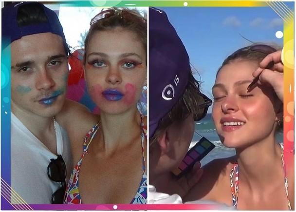 贝克汉姆大儿子和女友海边度假互相为对方化妆十分搞笑甜蜜