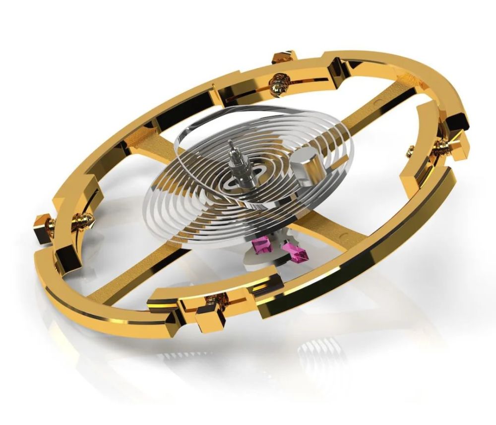 冠蓝狮(grand seiko)9sa5机芯使用的无卡度砝码微调摆轮,上绕游丝.