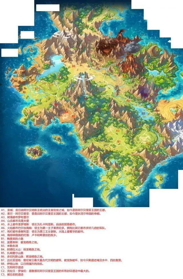 格拉斯迪亚大陆南部地图 .