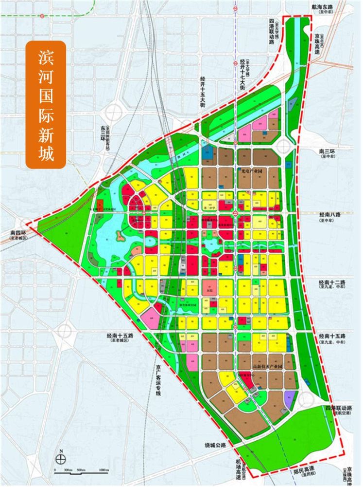 滨河国际新城规划示意图南三环,南四环和东三环东四环连接处正在施工