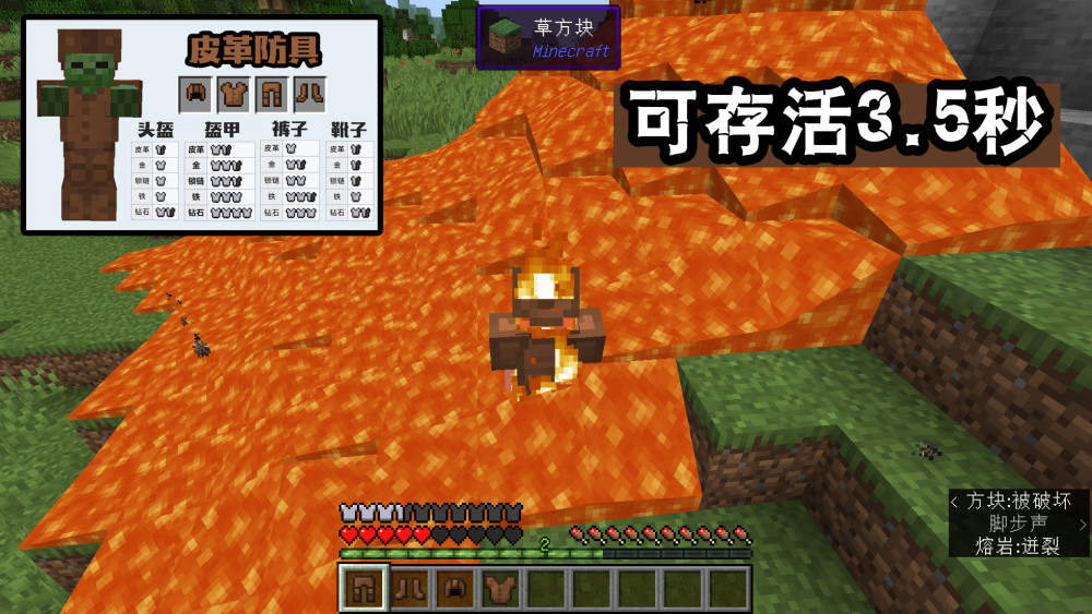 Minecraft岩浆里能活多久 六套护甲对比 第1比钻石套多活半秒 腾讯新闻