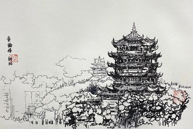 一张手绘图,带你走过黄鹤楼_腾讯新闻