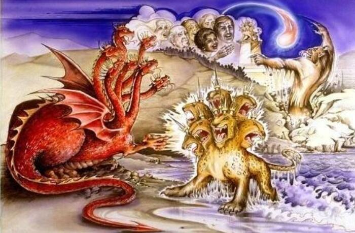 中,也对撒旦做出了描述:"天上又现出异象来:有一条大红龙,七头十角