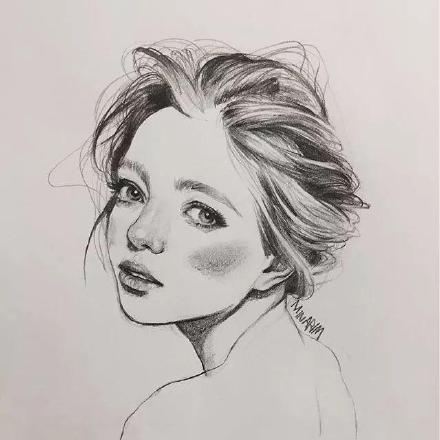 单色的素描呈现立体的效果速写人物头像的临摹范本