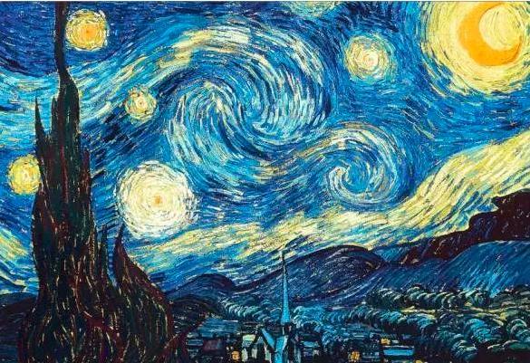 最明显的就是名作《星夜》中的漩涡与和葛饰北斋的《神奈川冲浪里》的