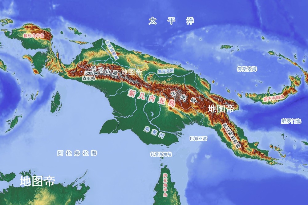 伊里安岛地形图图片