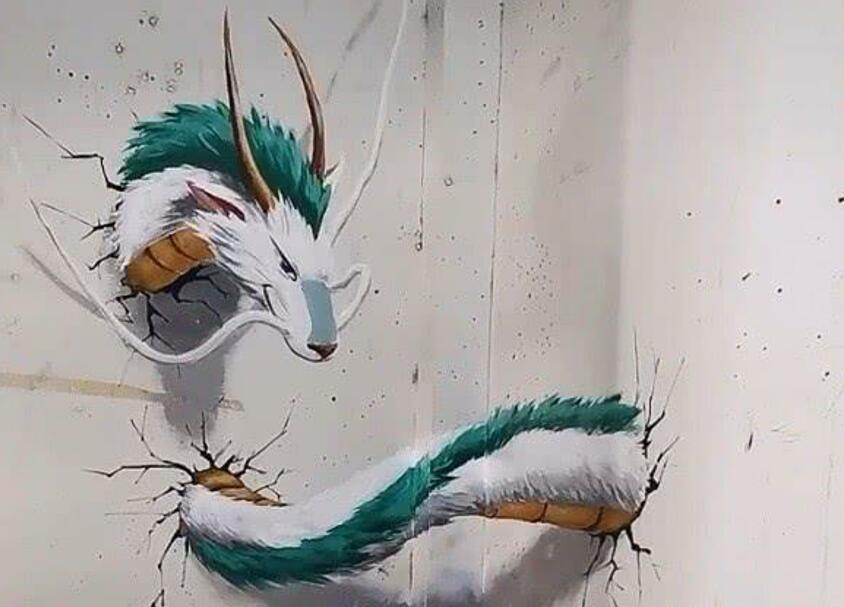 小伙在墙上画了一条龙3d效果骗过大家眼睛专家都自叹不如