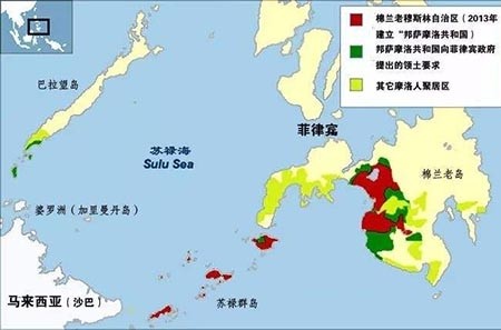 邦萨摩洛自治区形势图西班牙在苏禄维持了不到50年的殖民统治,随即在