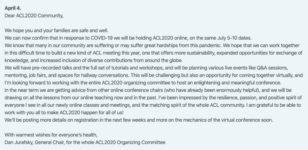 Acl 2020接收论文公布 会议将改为线上举行 腾讯新闻