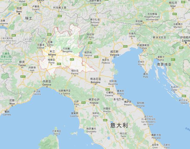 以下地图是伦巴第大区(lombardia)在意大利地图上的位置.