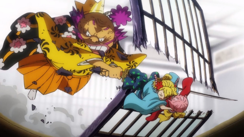 《海贼王》927集,花魁小紫掌掴大蛇将军,将军暴怒变身八歧大蛇_腾讯