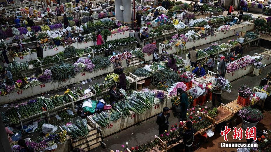 4月6日,民众在昆明斗南花卉市场选购鲜花