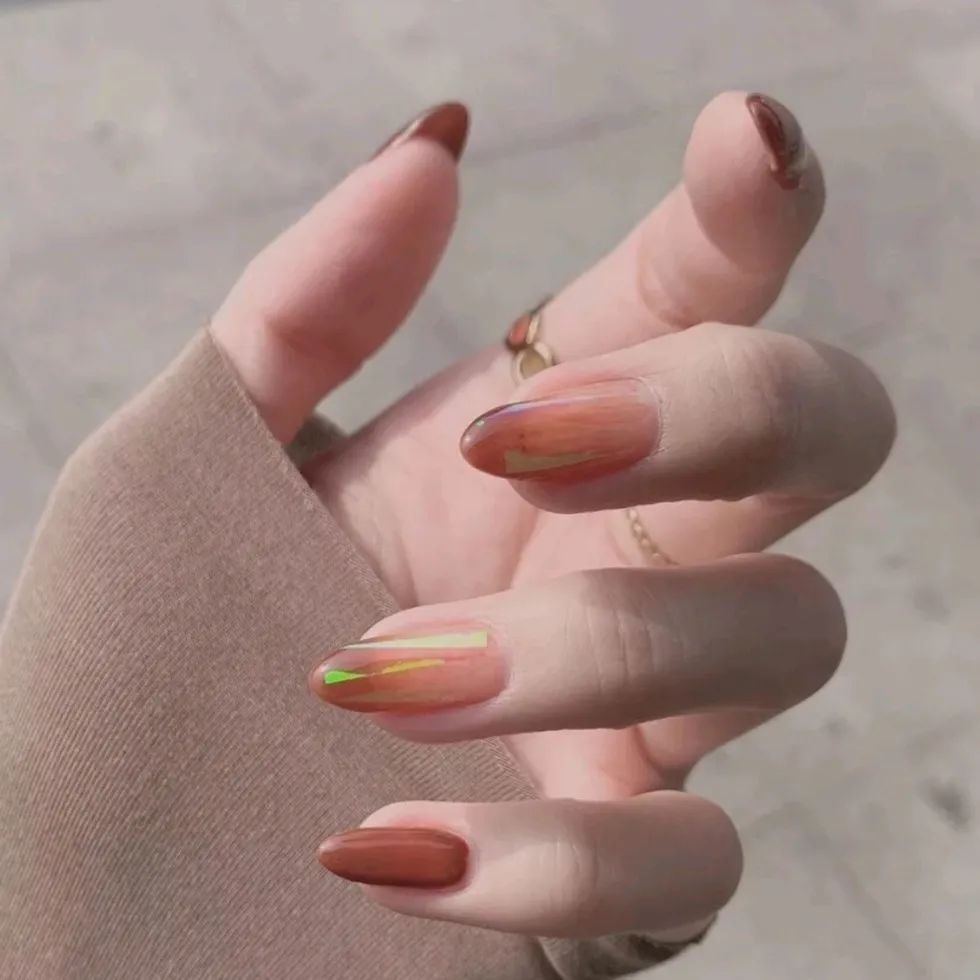 网红冰茶色美甲清新又显白