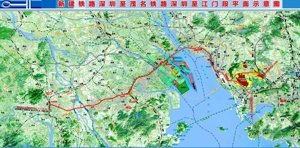深茂铁路深江段线路走向示意图该线路从规划的深圳枢纽西丽站引出