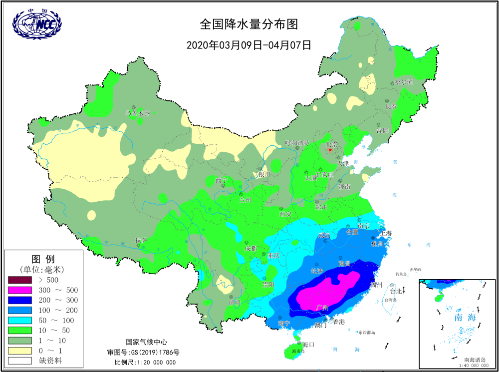 從過去30天的降雨距平百分率分佈圖上看,長江中下游,華南多地降雨都