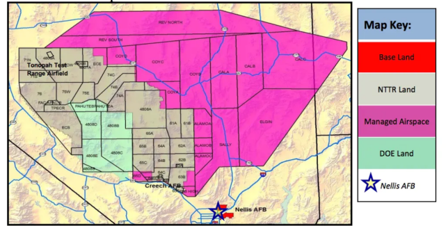 该基地的范围覆盖了内华达州南部的大部分地区