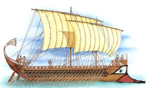 图:地中海风平浪静,所以罗马战船缺乏对抗海浪的能力,而侧重撞击和