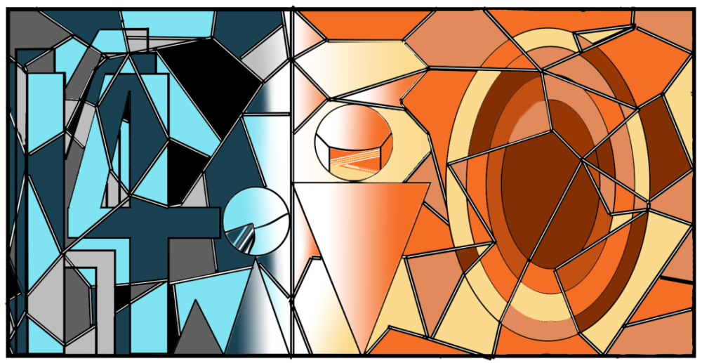 《 14--->0 》   陈嘉锐色彩调和隔离法的支离破碎象征隔离者(左下圆