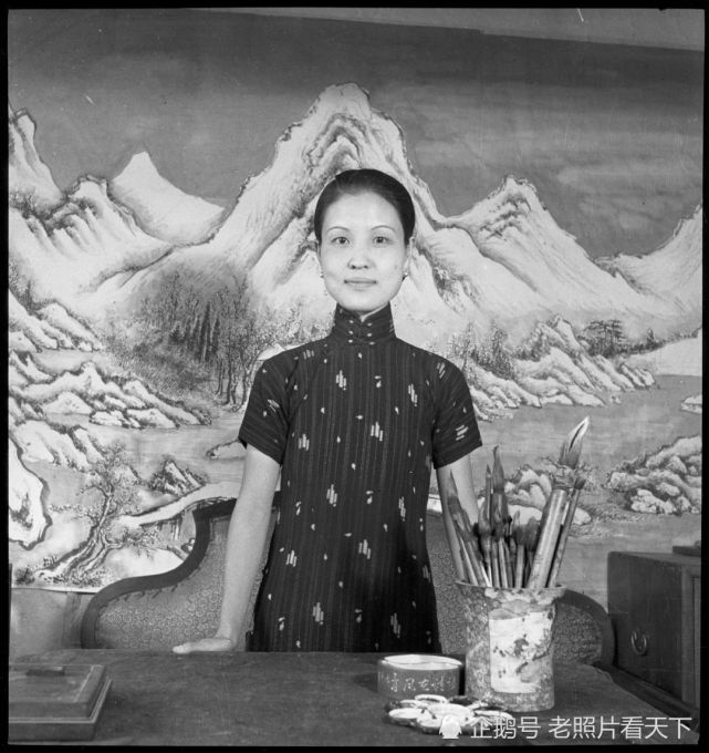 1930年代北京几位画家作画实拍照 温婉贤淑的女画家