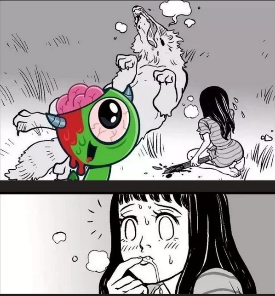 盲女经过小红帽外婆家,大灰狼直接去追盲女,没想到反而成了盲女的盘