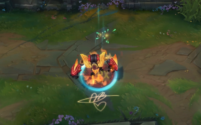 fpx冠军皮肤细节满满!进游戏选手变身 doinb专属爱心