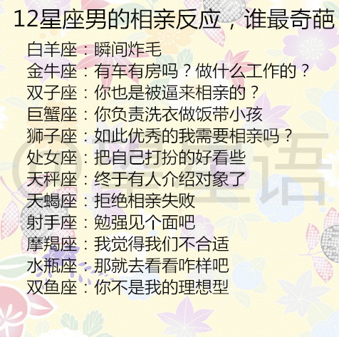 12星座男的相亲反应谁最奇葩12星座男谁是最佳好丈夫