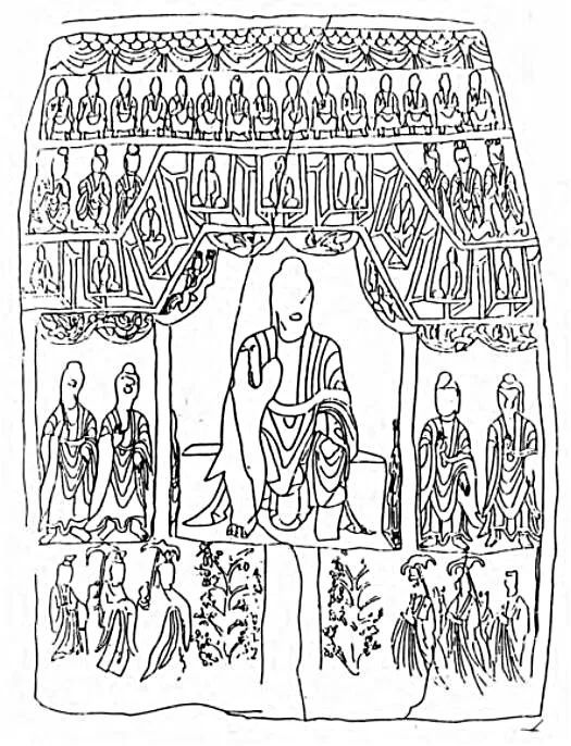 图5  第38窟西壁线描图 采自《中国石窟·云冈石窟》,文物出版社