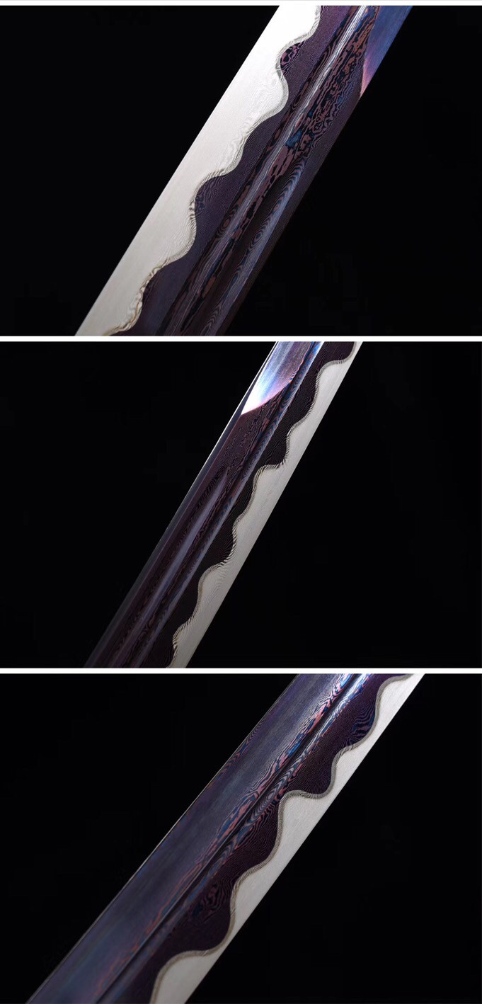 武士刀樱井正次手工锻造百炼折叠花纹钢烤蓝推磨研白