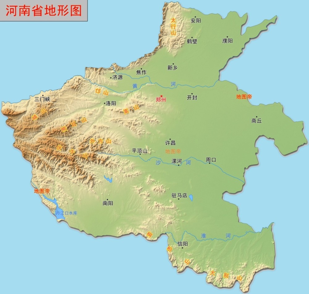 图-河南省地形图三,豫西地区豫西是河南省的西部地区,西接陕西关中,东