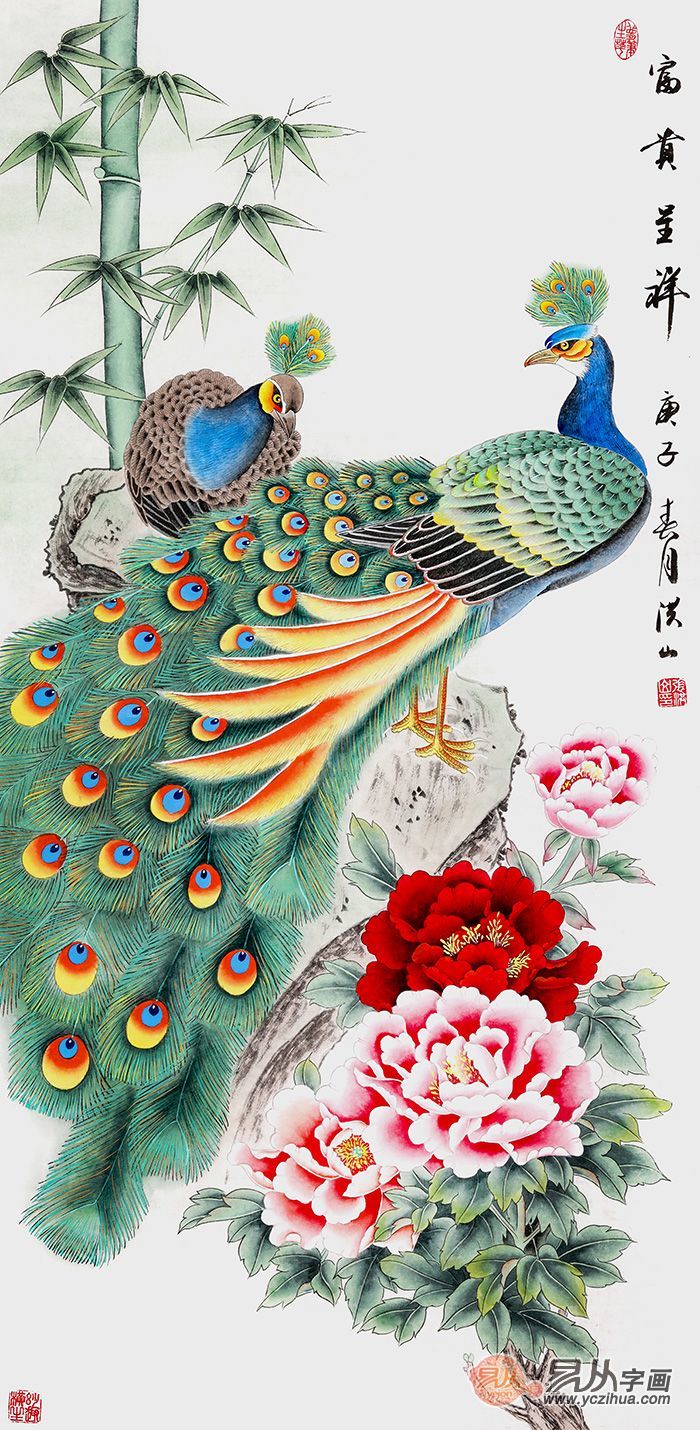 玄关|迎门玄关墙就得挂这样的花鸟画 有颜又吉祥