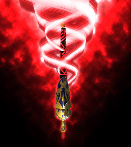 王吉尔伽美什,手中有一把威力无与伦比的宝剑,就是那把对界宝具乖离剑