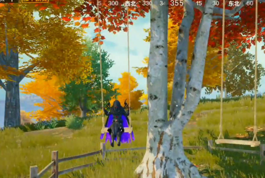 荡秋千,还有永远的秋天永远落不下的枫叶,还有可以在吃鸡中玩吃鸡的