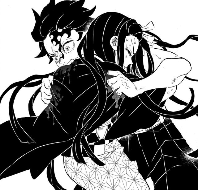 上一话也就是202话中,已经变回人类的祢豆子死命抱住炭治郎,轻声道:"