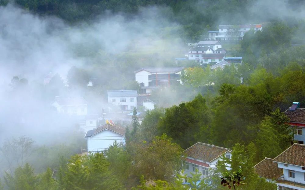 天池村"青山蓄云彩,纷郁出清晨"