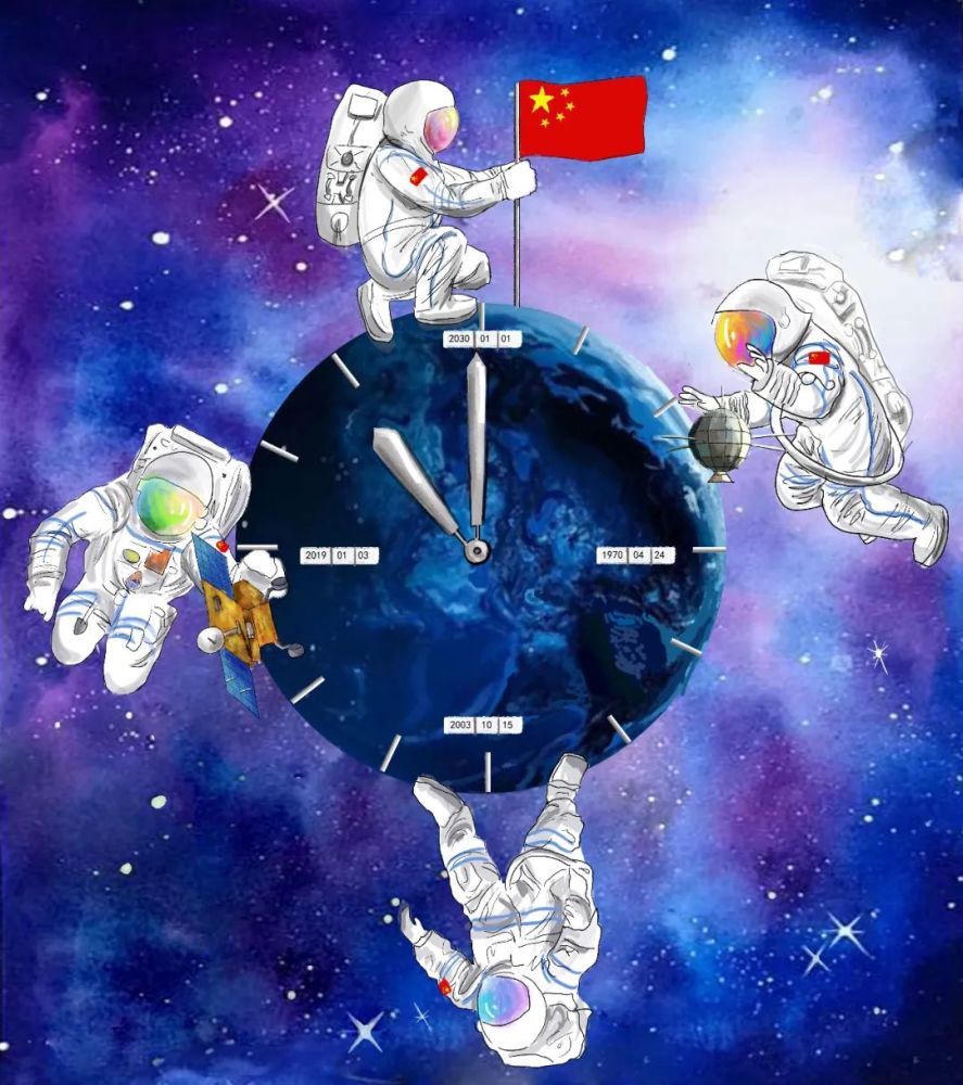 手绘《太空年轮》  作者:任  然22插画设计《当天宫二号遇到东方红