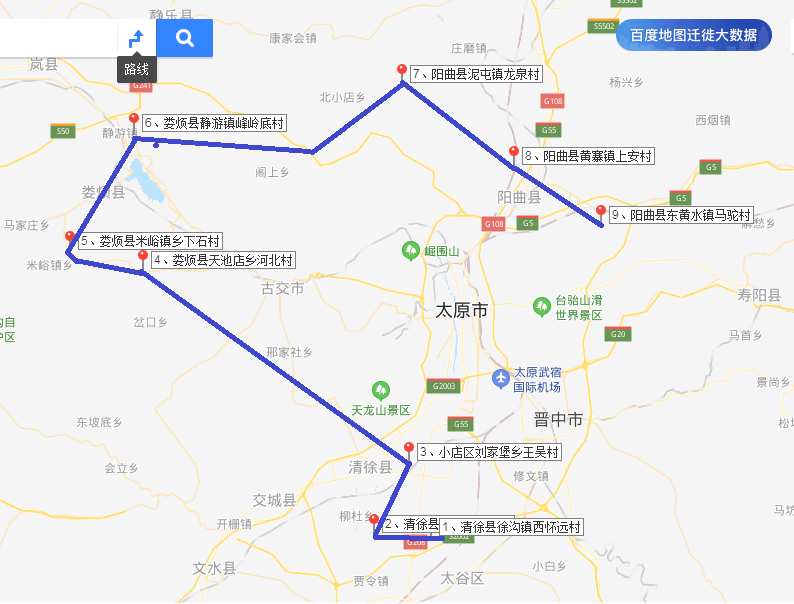 娄烦县静游镇峰岭底村-阳曲县泥屯镇龙泉村-阳曲县黄寨镇上