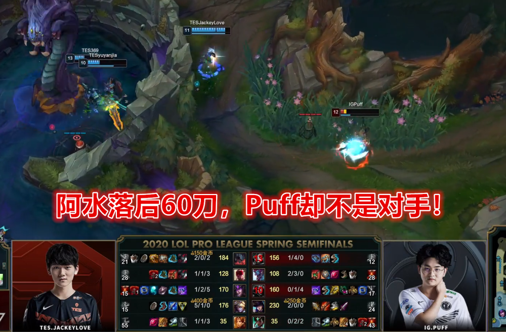 JKL落后60刀Puff却不是对手；TheShy战绩1-0输了也要浪，笑得很开心