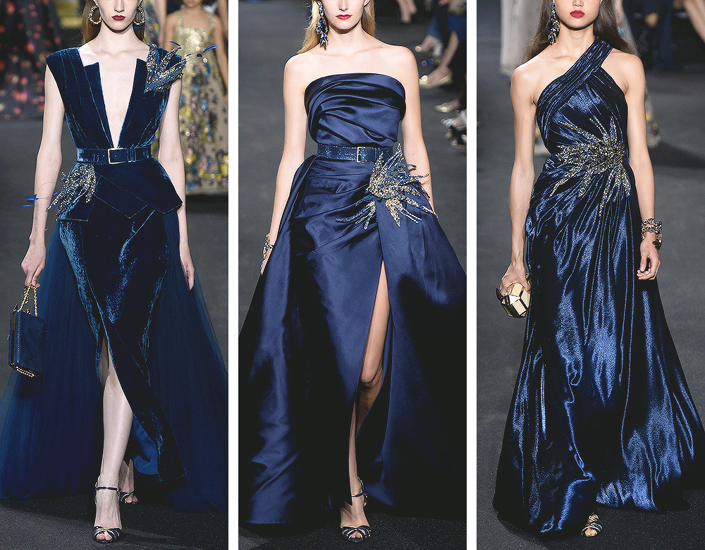 elie saab 2016高定礼服:华丽丝绒面料糅合薄纱,刺绣飞鸟
