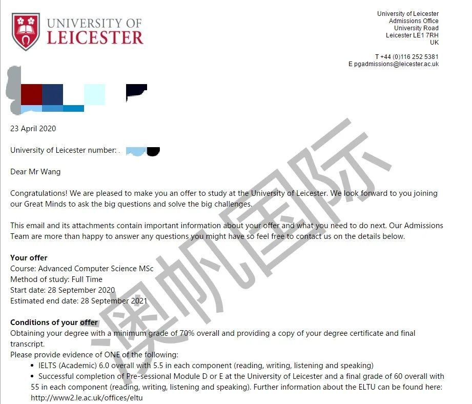 双非均分74的他顺利拿到莱斯特大学offer