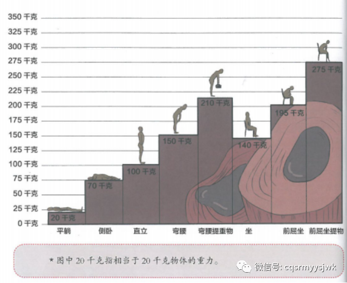 不同姿势下椎间盘受到的压力