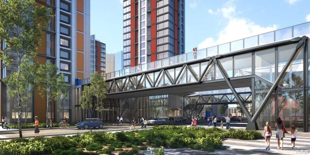 底盘"将社区浮于城市之上 打破封闭式围墙的包裹 融贯十栋塔楼的空中