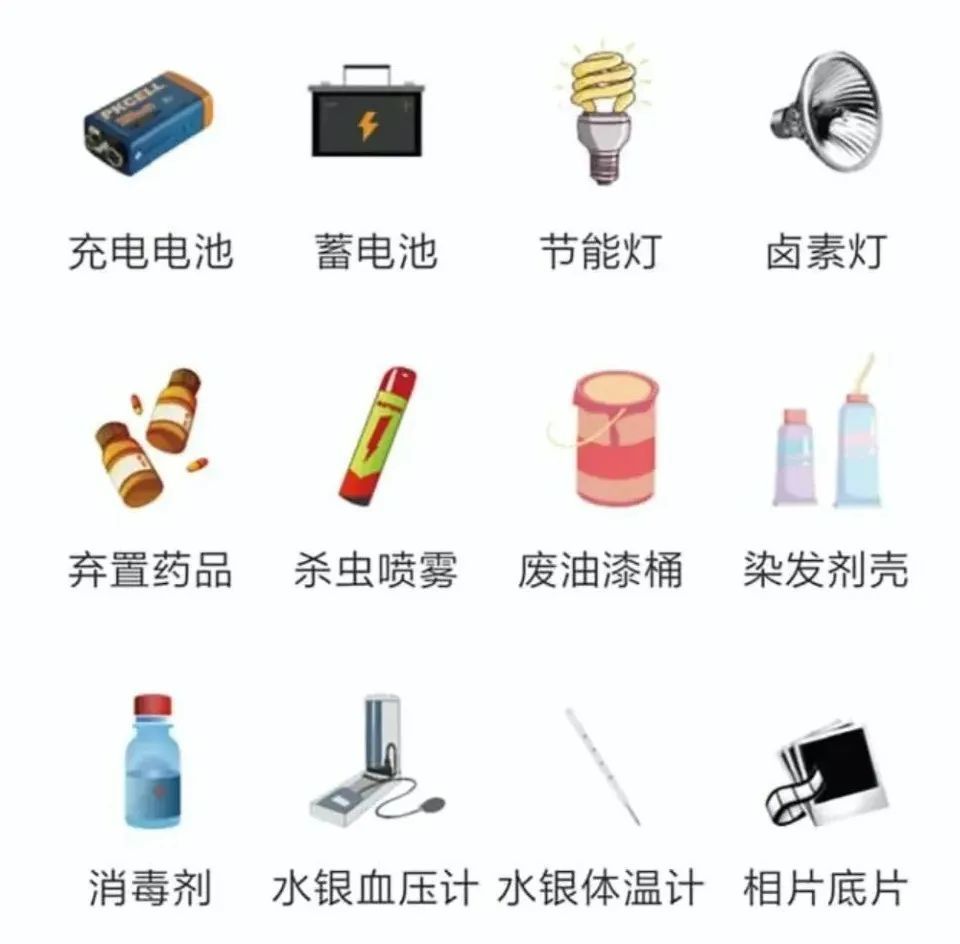 "有害垃圾":是指生活垃圾中的有毒有害物质,主要包括废电池,废荧光