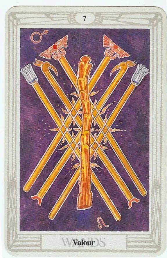 透特塔罗全解—权杖七 seven of wands|wands|塔罗牌|seven|狮子座