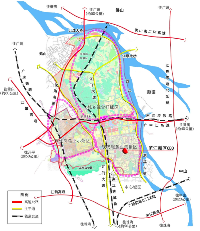 紧邻珠三角核心区,与佛山市顺德区,南海区隔西江相望,规划面积174